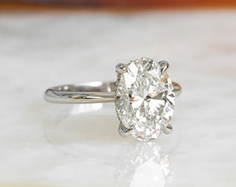 Oval diamond  ring, Set With Round Cut  White gold diamond ring, 3.15 carats, ,