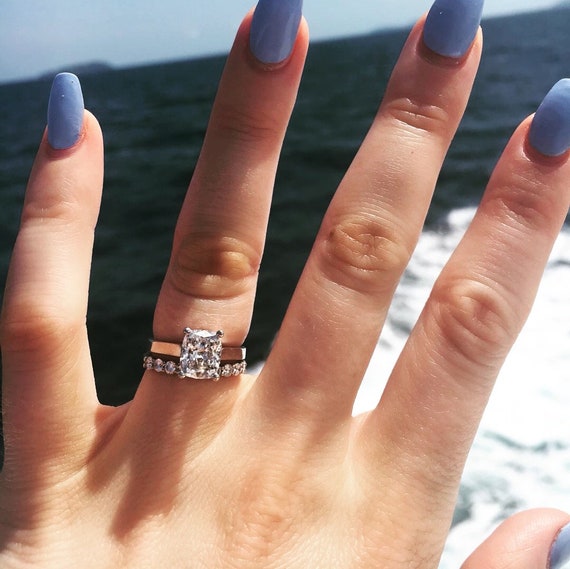 Cushion Diamond Engagement Ring Eternity Band Etsy