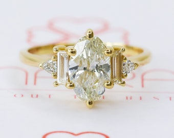 Oval And Baguette Diamond Ring, Oval Cut Diamond Ring, 2 Carat Oval, Multi Stone Engagement Ring, Five Stone Ring