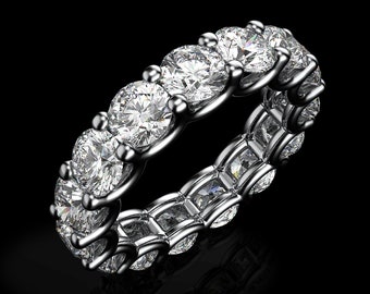 Diamond Eternity Ring, U-Shaped Wedding Band, 1.5 Carat, Promise Ring, Platinum, White Gold