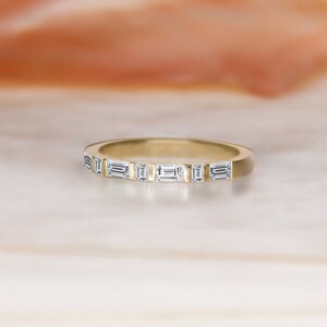 Baguette Wedding Band Yellow Gold, Alternating Baguette Wedding Ring, Baguette Stackable Ring, Unique Baguette Ring image 7