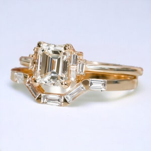 Diamond Ring, Engagement Ring, Unique Emerald & Baguette Diamond Engagement Ring made with 14k Yellow Gold Natural Earth Mined Diamond Ring