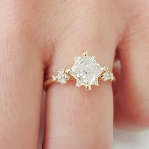 14k Solid Gold Diamant Ring, Prinzessin Diamant Verlobungsring, Multi Diamant Verlobungsring, Art-Deco-Diamantring, natürlicher Diamantring