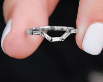 Matching Baguette Ring, Baguette Diamond Band, White Gold Art Deco Band, Arch Diamond Wedding Band Ring, Art Deco Matching Gold Ring,
