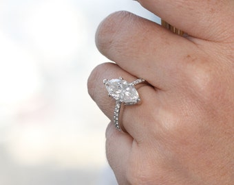 Marquise-Cut Diamond Engagement Ring, 14k White Gold Diamond Ring, Hidden Halo Diamond Engagement Ring, Engagement Ring For Women, Marquise