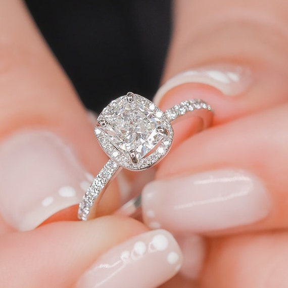 Anello di fidanzamento con diamante taglio cuscino da 1,5 carati, anello  con diamante taglio cuscino, anello in oro bianco 14K, regalo di  anniversario, PRONTO PER LA SPEDIZIONE -  Italia