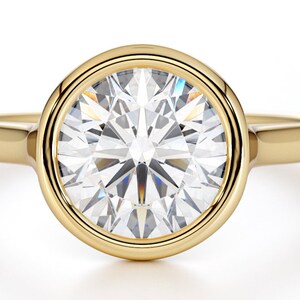 Diamant Lünette Verlobungsring, zierlicher Diamantring, Lünette Diamantring, Naturdiamant-Verlobungsring, 14k massivem Gelbgold Diamantring