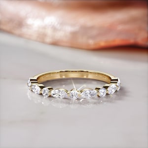 Natural Diamond Ring, Half Eternity Diamond Wedding Band, High End Diamond Jewelry, 14k Yellow Gold Diamond Ring, Dainty Round Diamond Ring