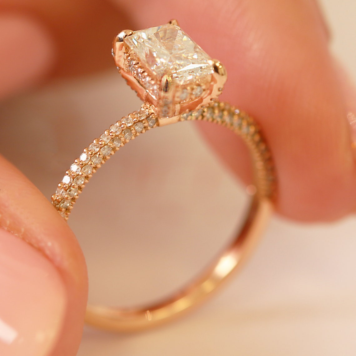 Radiant Cut Diamond Engagement Ring Rose Gold Diamond image 1