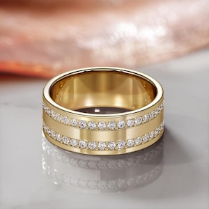 14k Yellow Gold Diamond Band, Stackable Diamond Ring, Unisex Wedding Band, Designer Jewelry, Natural Diamond Band, Round Diamond Ring