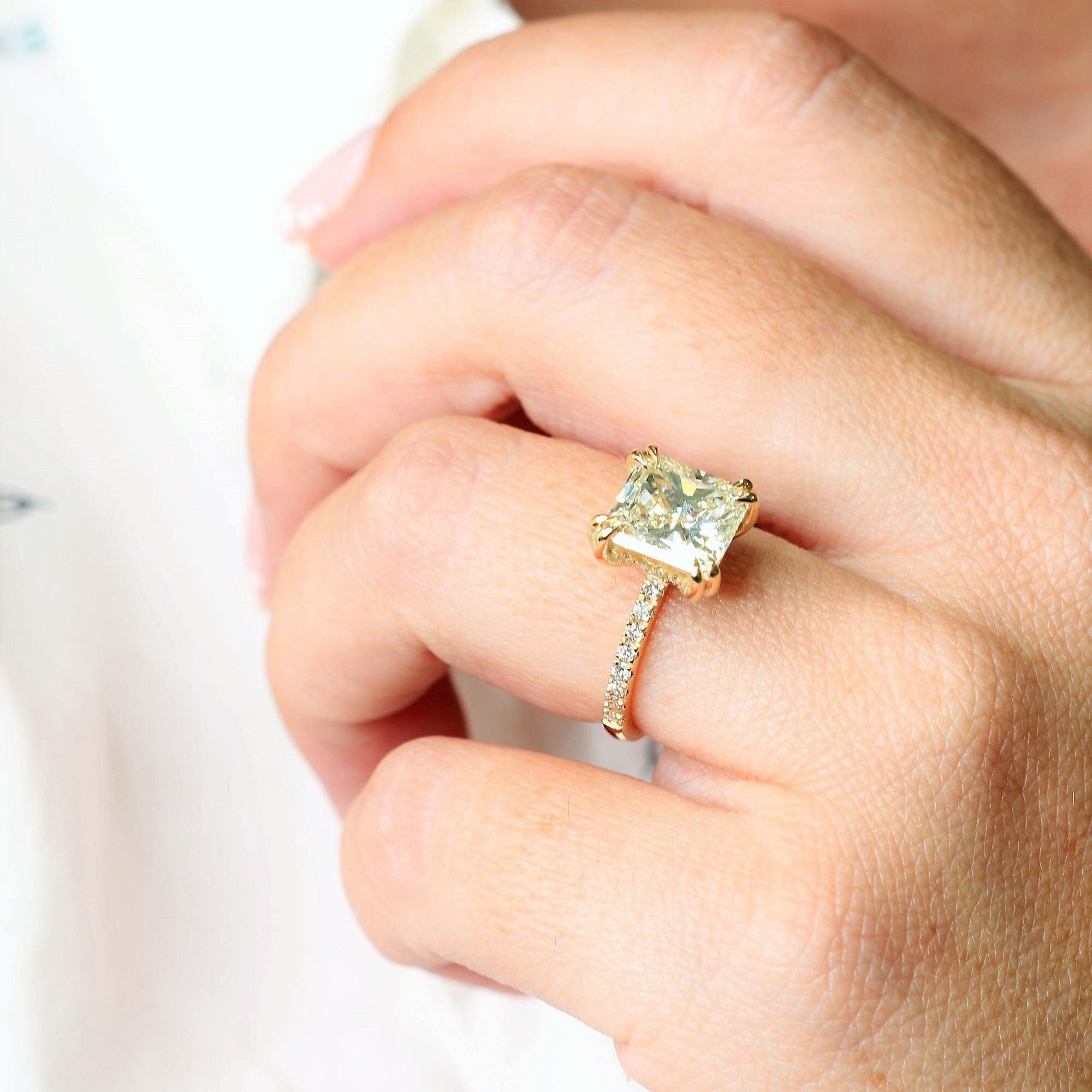 Radiant Cut Ring Classic Diamond Ring 14K Yellow Gold Ring