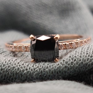 Alternative Engagement Ring, Cushion Cut Black Diamond Ring, Unique Black Engagement Ring