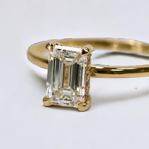 1 Carat Emerald Cut Natural Diamond Solitaire Elongated Engagement Ring Rectangle Diamond Ring Thin Solitaire Ring Fine Jewelry