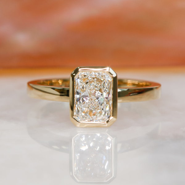 Radiant diamond Shimsh ring, Yellow gold diamond ring, 1 carats, ,