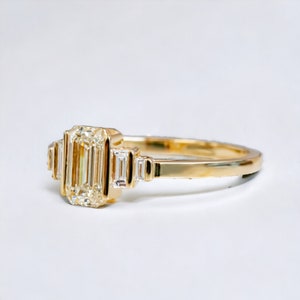 Emerald Cut Engagement Ring, Yellow gold diamond ring, 1.11 carats, Bars, Emerald & Baguettes, Art Deco Engagement Ring image 2