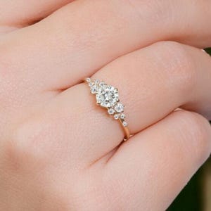 Dainty Diamond Ring for Women, Ring Engagement Ring Diamond Gold, 1 Carat Diamond Ring, Promise Ring for Her image 2