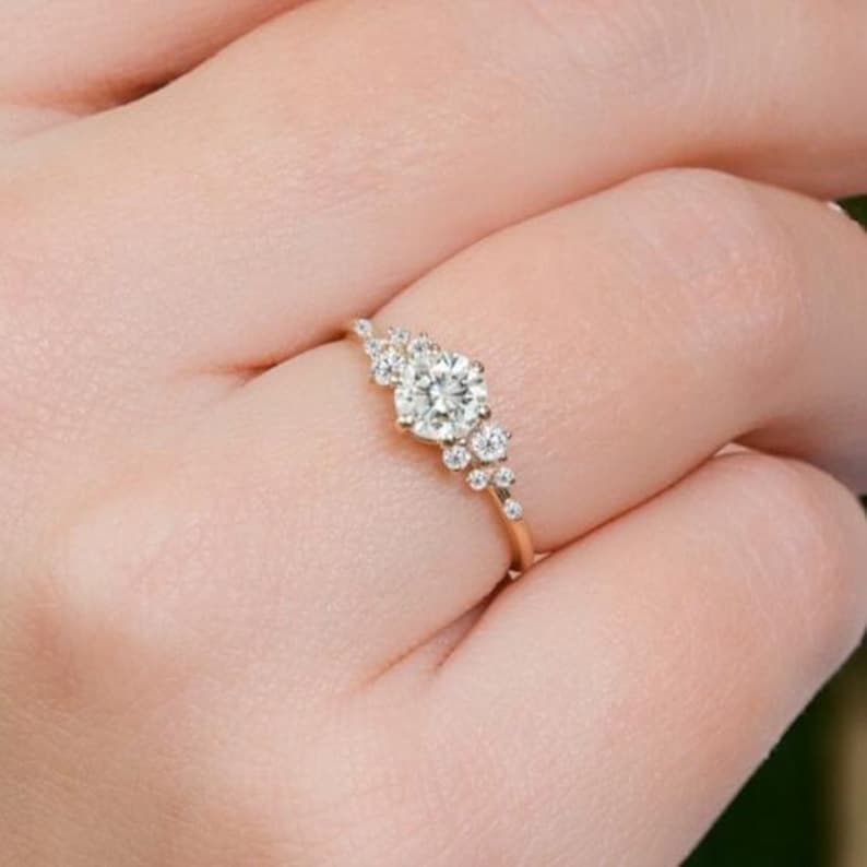 Dainty Diamond Ring for Women, Ring Engagement Ring Diamond Gold, 1 Carat Diamond Ring, Promise Ring for Her image 2