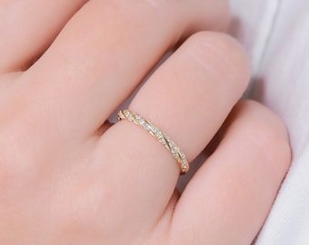 Gold Diamond Twisted Ring, Twisted Gold Ring, 14K Yellow Gold, Anniversary Ring, Wedding Band