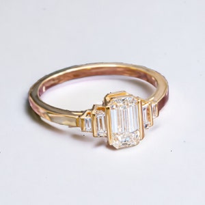 Diamond Ring, Engagement Ring, Natural Emerald Cut Diamond Engagement Ring made with 14k Solid Yellow Gold a Multi Natural Diamond Ring