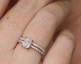 Pave Diamond Wedding Band, 14k Diamond Wedding Band, Half Eternity Diamond Ring, Solid Gold Diamond Wedding Band, Rose Gold Diamond Ring