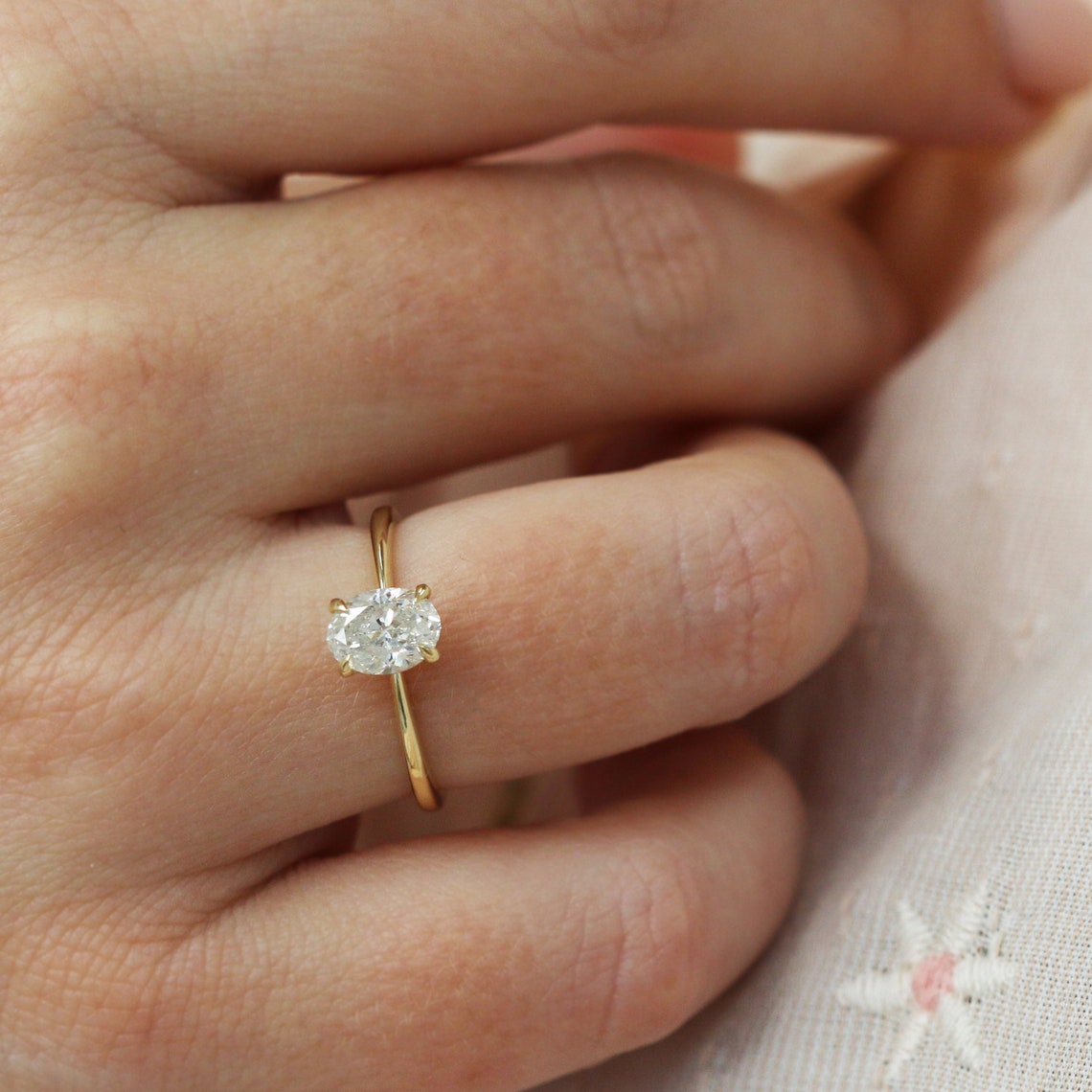 Thin Dainty Solid Gold Oval Diamond Solitaire Proposal Ring for Future ...