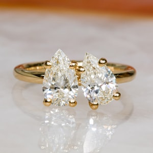 2 Stone Real Diamond Modern Luxury Gold Ring Bling Fashion Jewelry