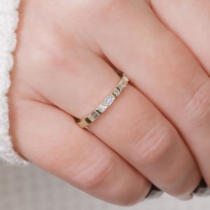 Baguette Wedding Band Yellow Gold, Alternating Baguette Wedding Ring, Baguette Stackable Ring, Unique Baguette Ring image 3