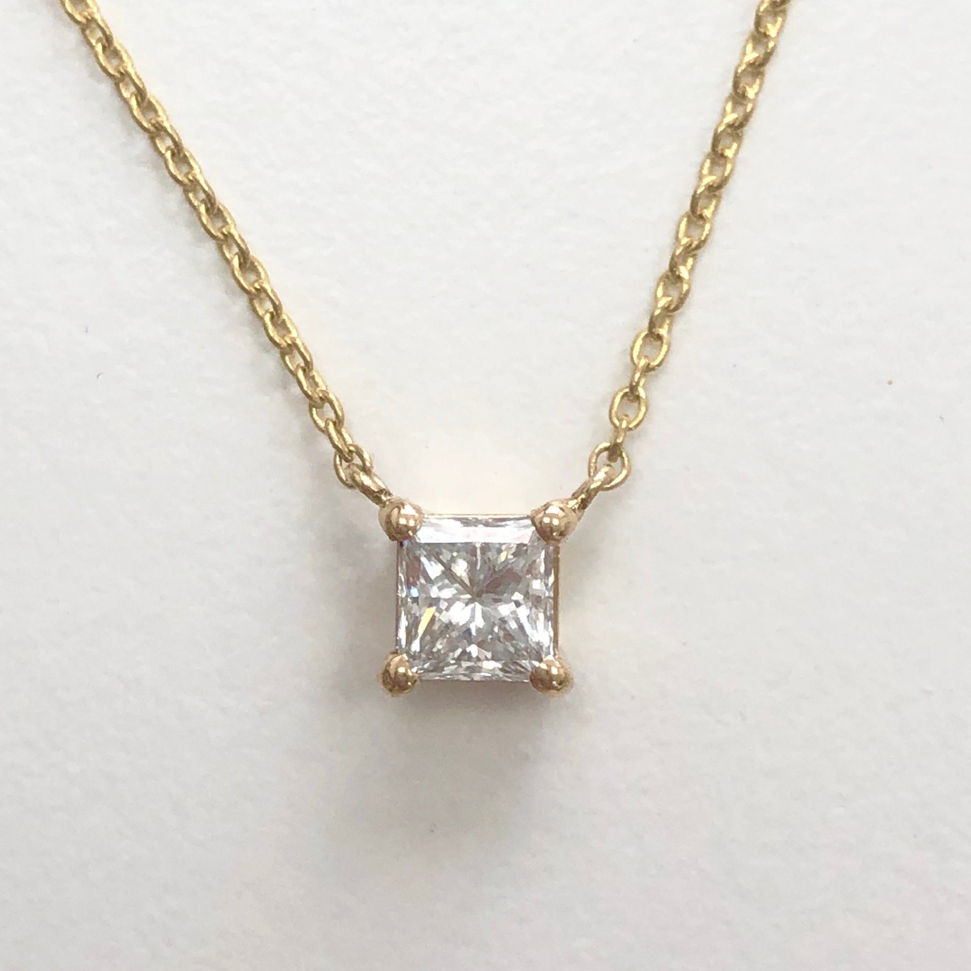 Princess cut necklace Genuine Princess Diamond necklace | Etsy