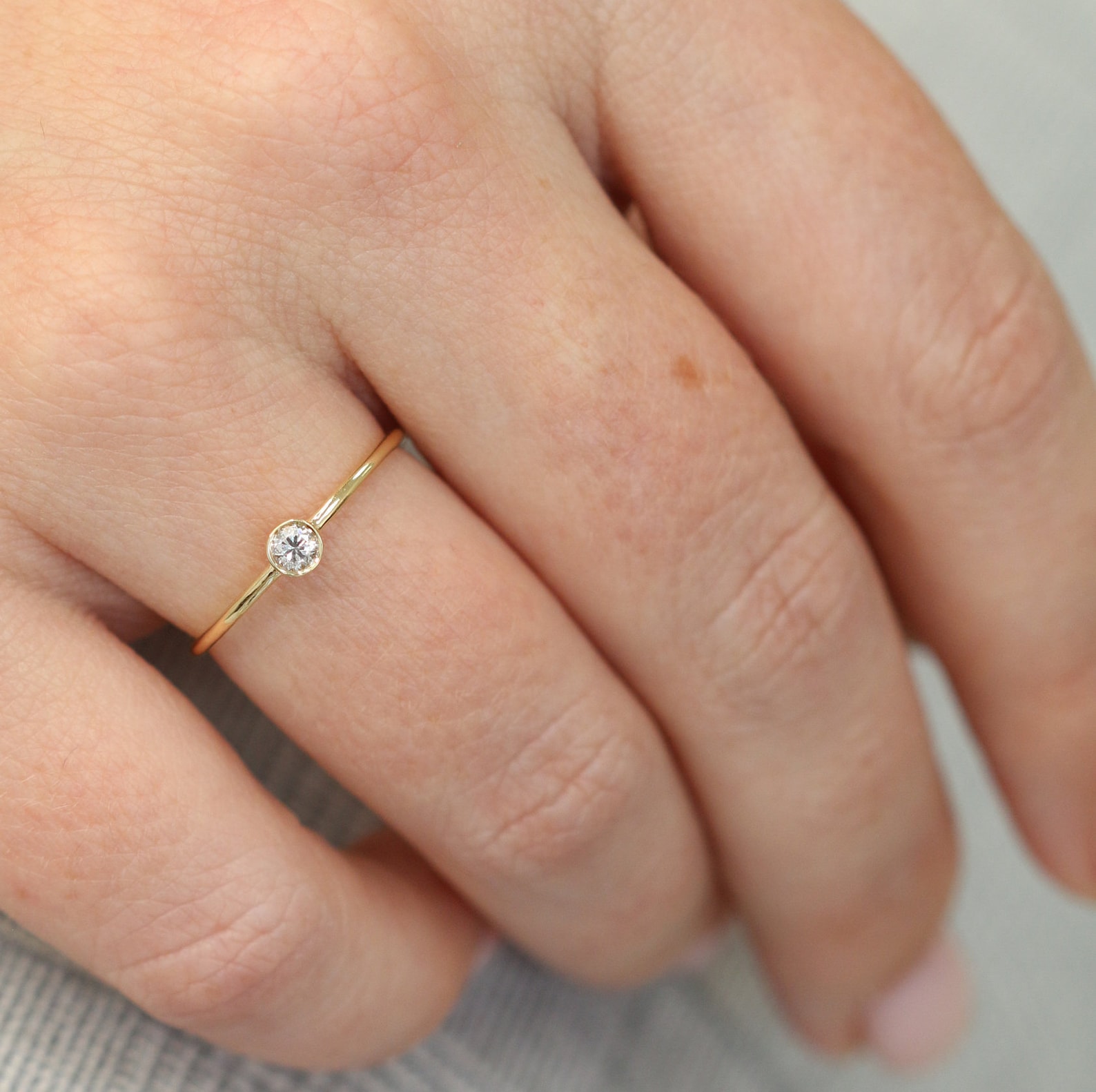 Bezel Diamond Stacking Ring Round Diamond Dainty Ring Etsy