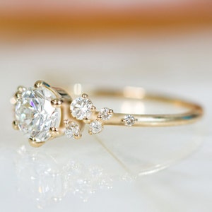 1 Carat Diamond Engagement Ring,  Real Diamond Engagement Ring, Dainty Diamond Ring, Round Cut Engagement Ring, 14K Yellow Gold