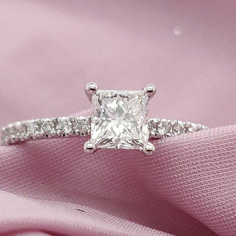 Princess Engagement Ring Princess Diamond Ring White Gold | Etsy