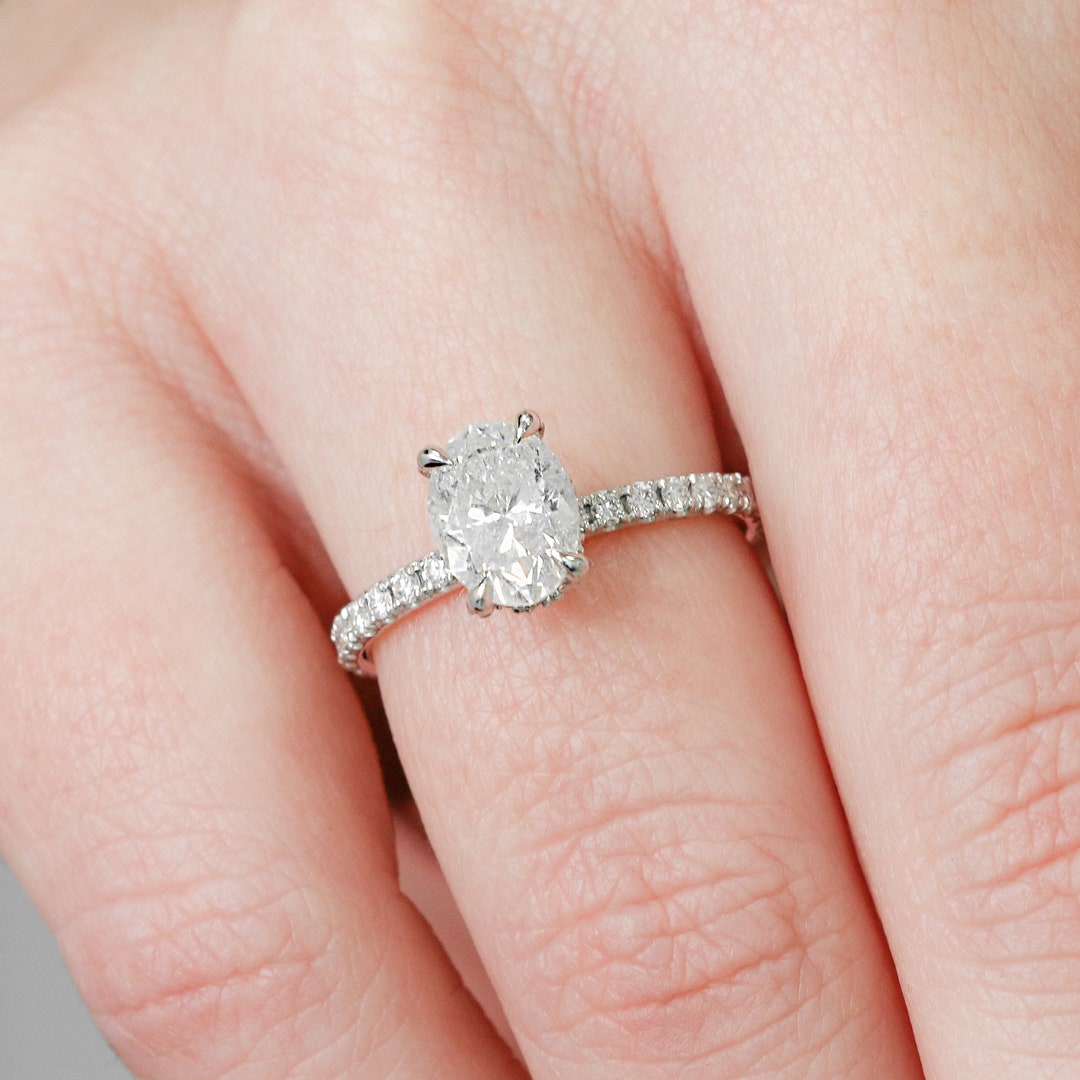 Carat Oval Diamond Ring, White Gold Oval Diamond Ring, Hidden Halo  Engagement Ring, Oval Cut Ring