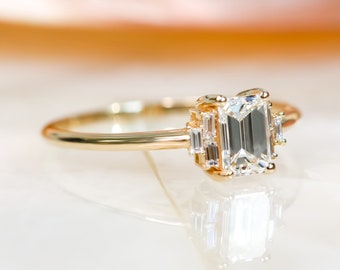 Emerald Cut Diamond Ring, Emerald And Baguette Diamond Ring, 1 Carat Emerald Cut Engagement Ring