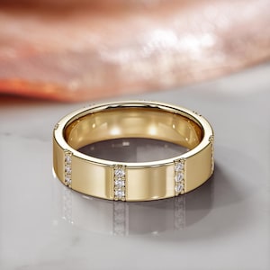 14k Yellow Gold Diamond Band, Designer Wedding Jewelry, Stackable Diamond Ring, Unisex Diamond Wedding Band, Natural Diamond Ring, Unisex