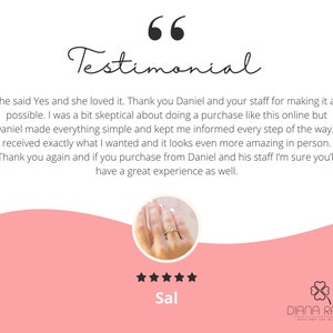 K&ouml;nnte beinhalten: Ein Testimonial von einem Kunden namens Sal, der mit seinem Kauf zufrieden ist. Das Testimonial lautet: "Sie sagte Ja und sie hat es geliebt. Vielen Dank Daniel und deinem Team, dass ihr das alles m&ouml;glich gemacht habt. Ich war etwas skeptisch, einen Kauf wie diesen online zu t&auml;tigen, aber Daniel hat alles einfach gemacht und mich bei jedem Schritt auf dem Laufenden gehalten. Ich habe genau das bekommen, was ich wollte, und es sieht in Person noch viel beeindruckender aus. Vielen Dank nochmal und wenn du bei Daniel und seinem Team kaufst, bin ich sicher, dass du eine tolle Erfahrung machen wirst."