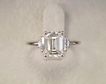 Emerald Cut Engagement Ring, 14k Gold Diamond Ring, Art Deco Ring, Diamond Engagement Ring, Gold Natural Diamond Ring, Baguette Diamond Ring
