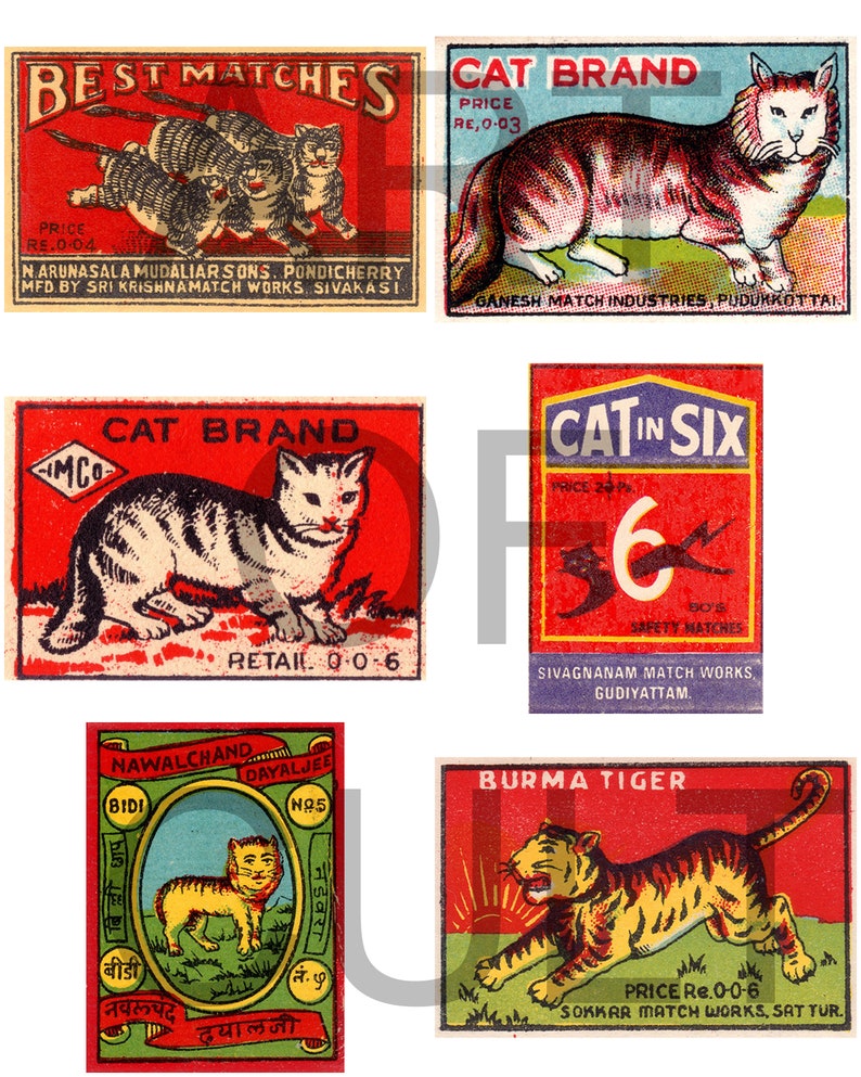 Cat Matchbox Covers Instant Download Digital Art Print Out Etsy