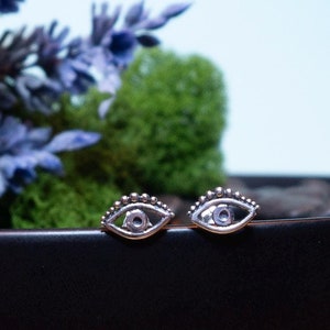 Guardian&#39;s Gaze Evil Eye Earrings: .925 Silver silver | Handmade | Silver Evil Eye stud earrings