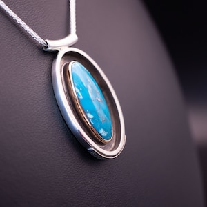 The Wellspring - Morenci Turquoise Pendant | 18k Gold and Sterling Silver – Rare Old Stock Gemstone Necklace Engraved Talisman for Abundance