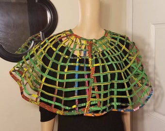 Ankara Cape Necklace,  African Print Cap, Net Cape, African Print Statement Necklace,