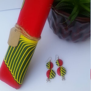 Red African Head Wrap with Earring - Colorful Ankara Head Wrap - Scarf