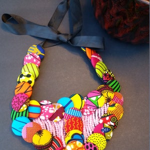 Ankara Button Necklace,  African Print Button Necklace,  Tribal Necklace, Button and Beads Necklace