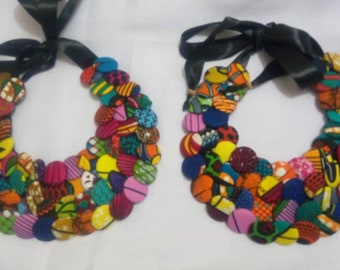 Ankara Necklace, African Print Button Necklace, Kente Button Necklace, African Print Necklace, Bibb Necklace, Statement Necklace