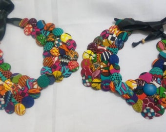 Ankara Necklace, African Print Button Necklace, Kente Button Necklace, African Print Necklace, Bibb Necklace, Statement Necklace