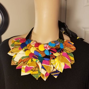 Ankara Necklace, Button Necklace, African Fabric Necklace, Tribal Necklace, Statement Necklace
