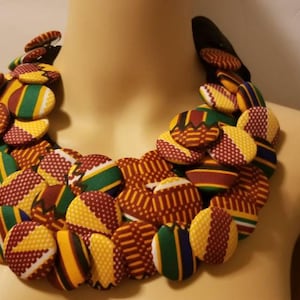 Ankara Necklace, African Print Button Necklace, Kente Button Necklace, African Print Necklace, Bibb Necklace, Statement Necklace