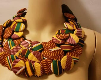 Ankara Necklace, African Print Button Necklace, Kente Button Necklace, African Print Necklace, Bibb Necklace, Statement Necklace
