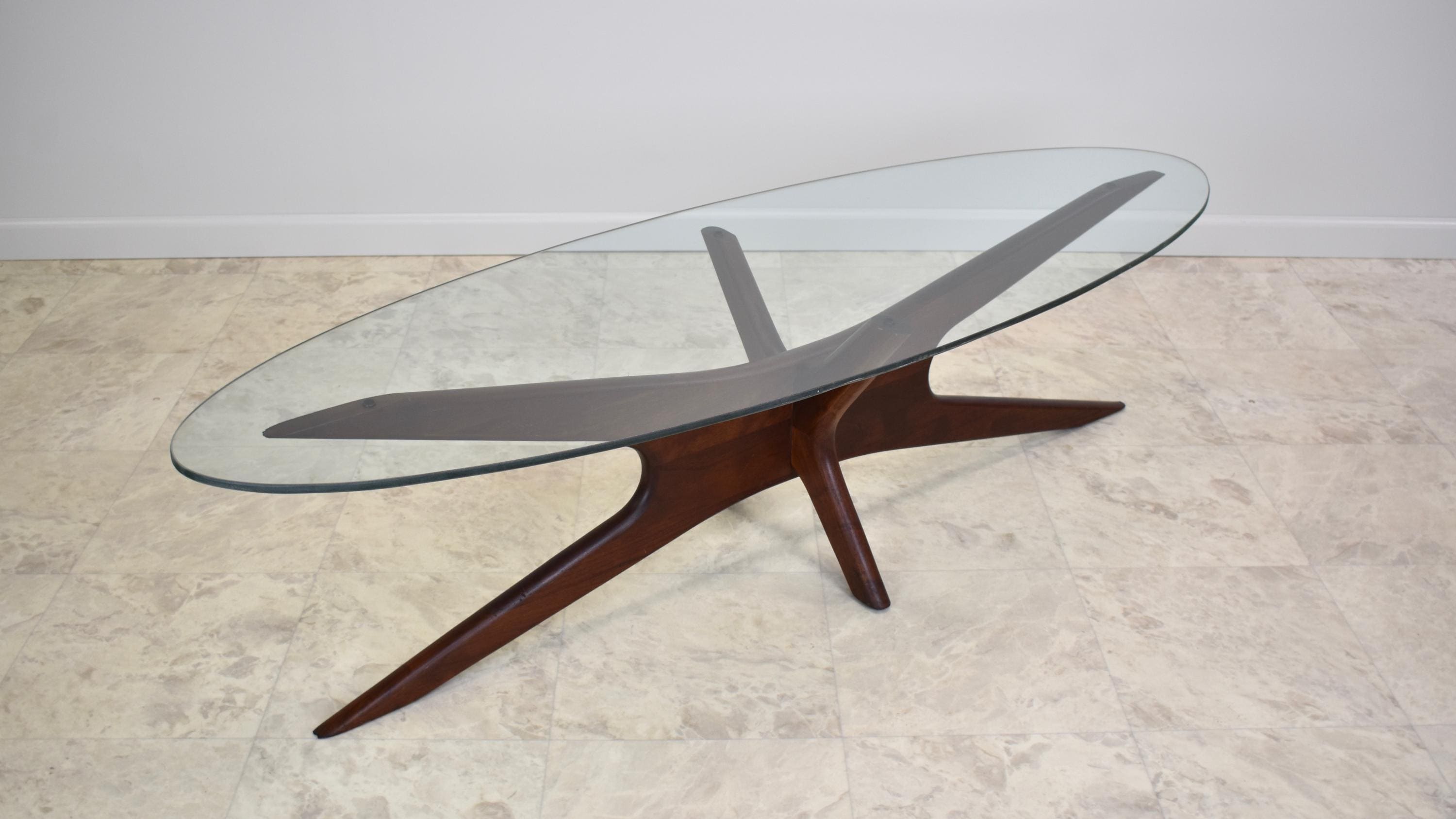 1960s Adrian Pearsall Mid Century “jax” Walnut + Glass Coffee