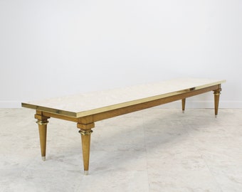 1960s Travertine Tile + Brass Coffee Table Style of Edward Wormley for Dunbar