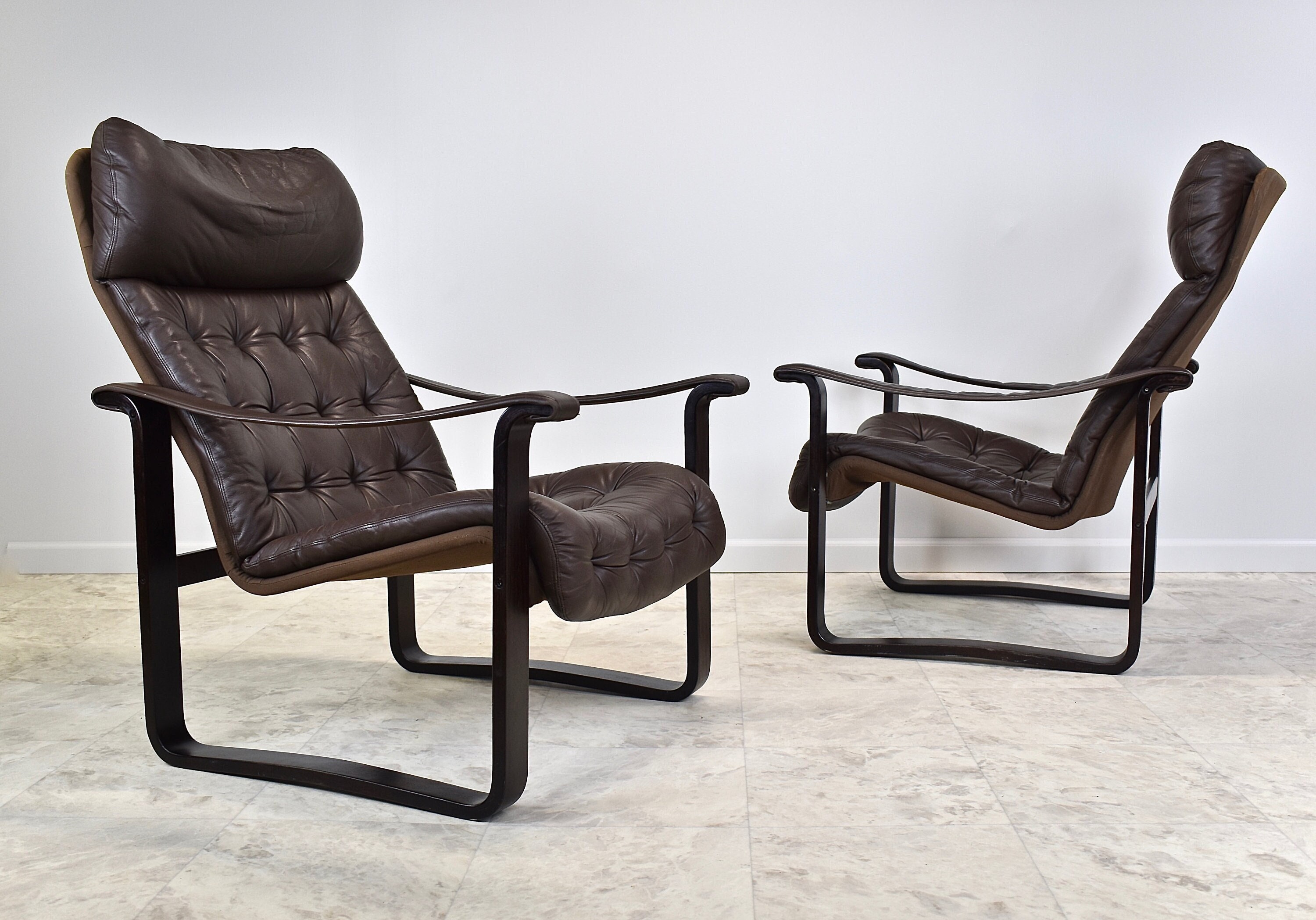 1970s Bjarne Dahlqvist for OY BD Furniture Leather Sling Chairs
